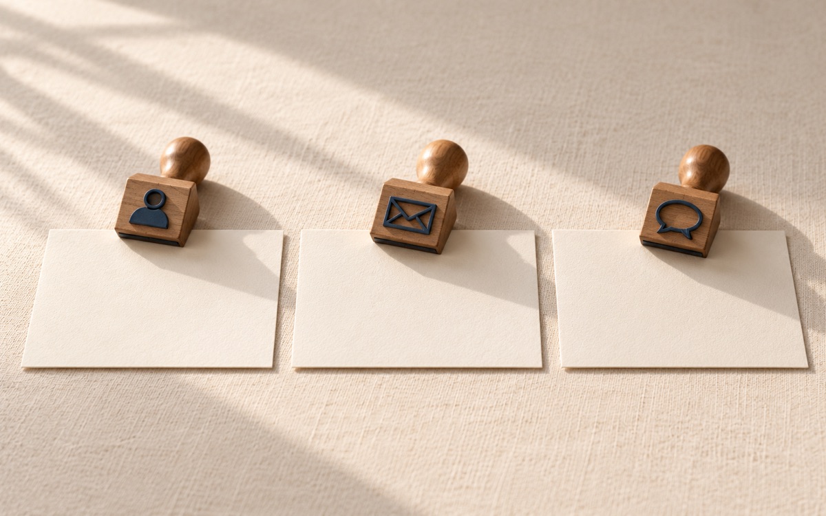 Name, email, and message fields with an arrow pointing at an envelope