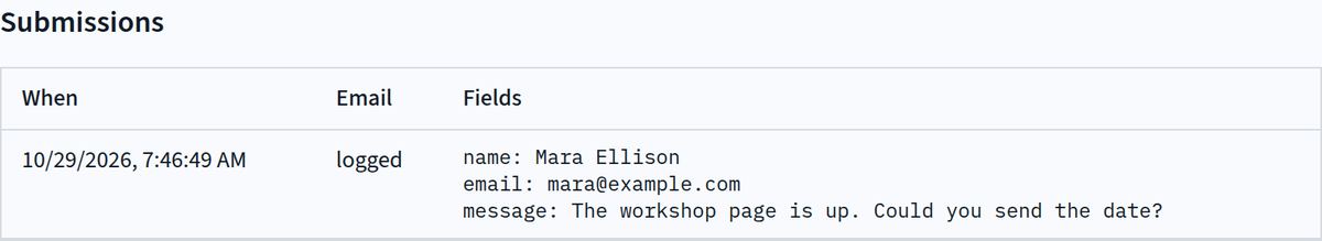 The dashboard submission list with the message and its delivery status