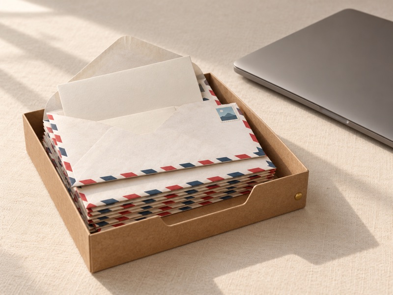An inbox tray holding a letter that just arrived from a contact form