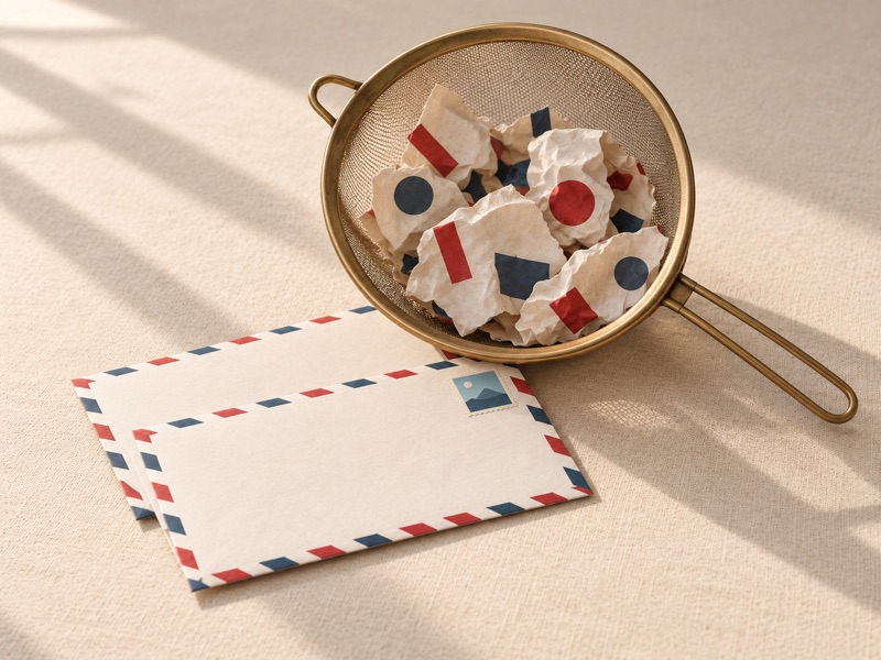 A sieve catching junk letters while one message falls through